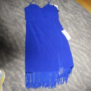 Adrianna Papell royal blue crepe midi dress sz 16M new with tags fringe bottom